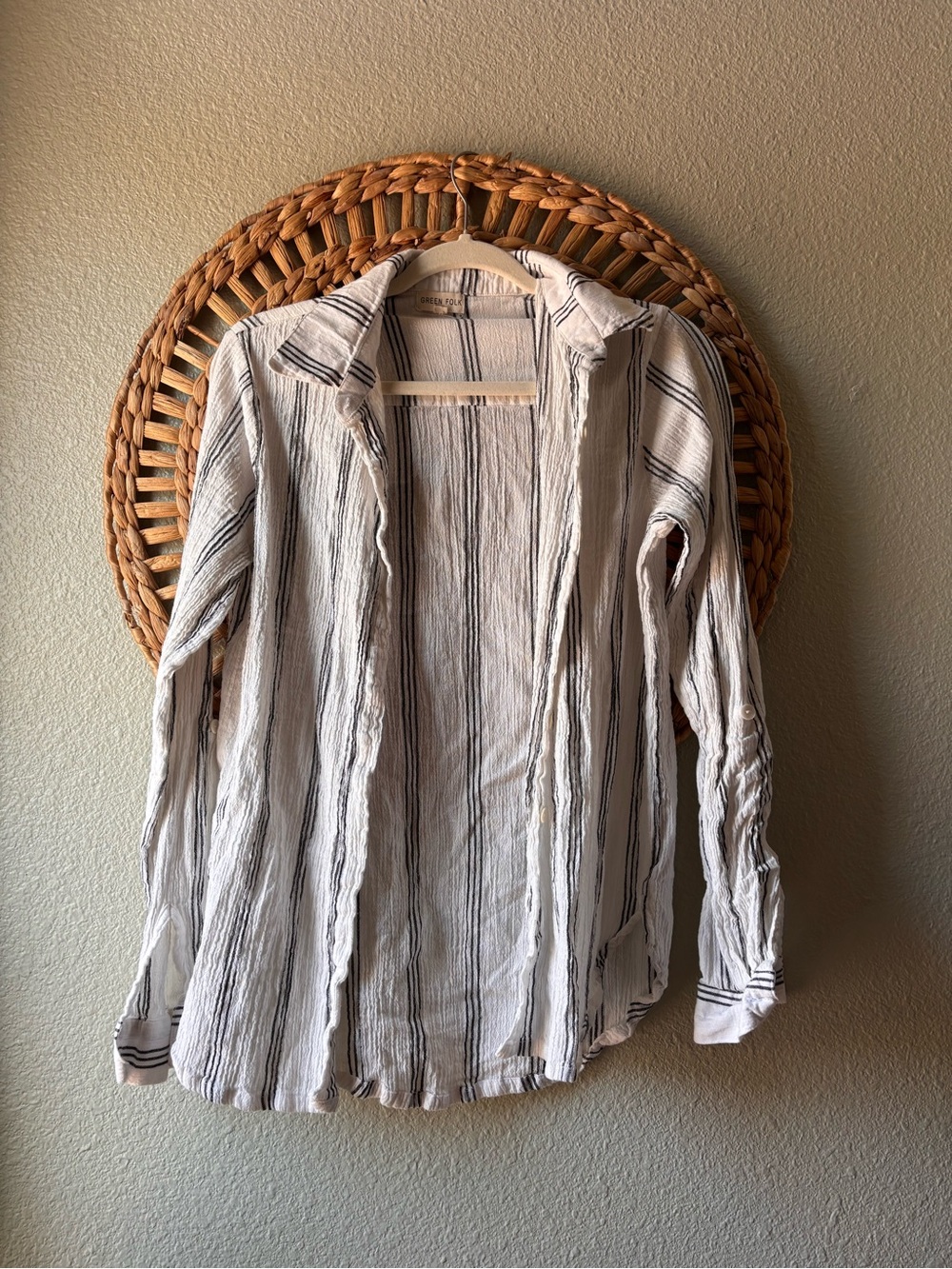 Womens White Striped Lightweight Button-Up Shirt